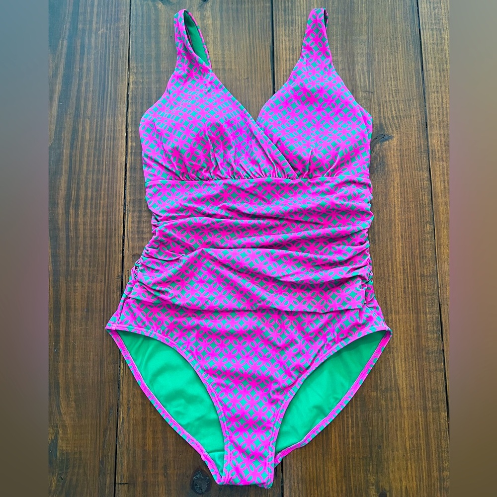 Boden Women’s One Piece Swimsuit in Hot Pink and Green - Size 10R